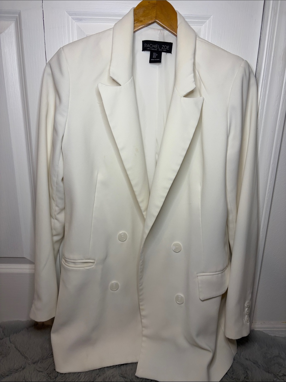 Rachel Zoe Cream Double-Breasted Tailored Blazer Size Small